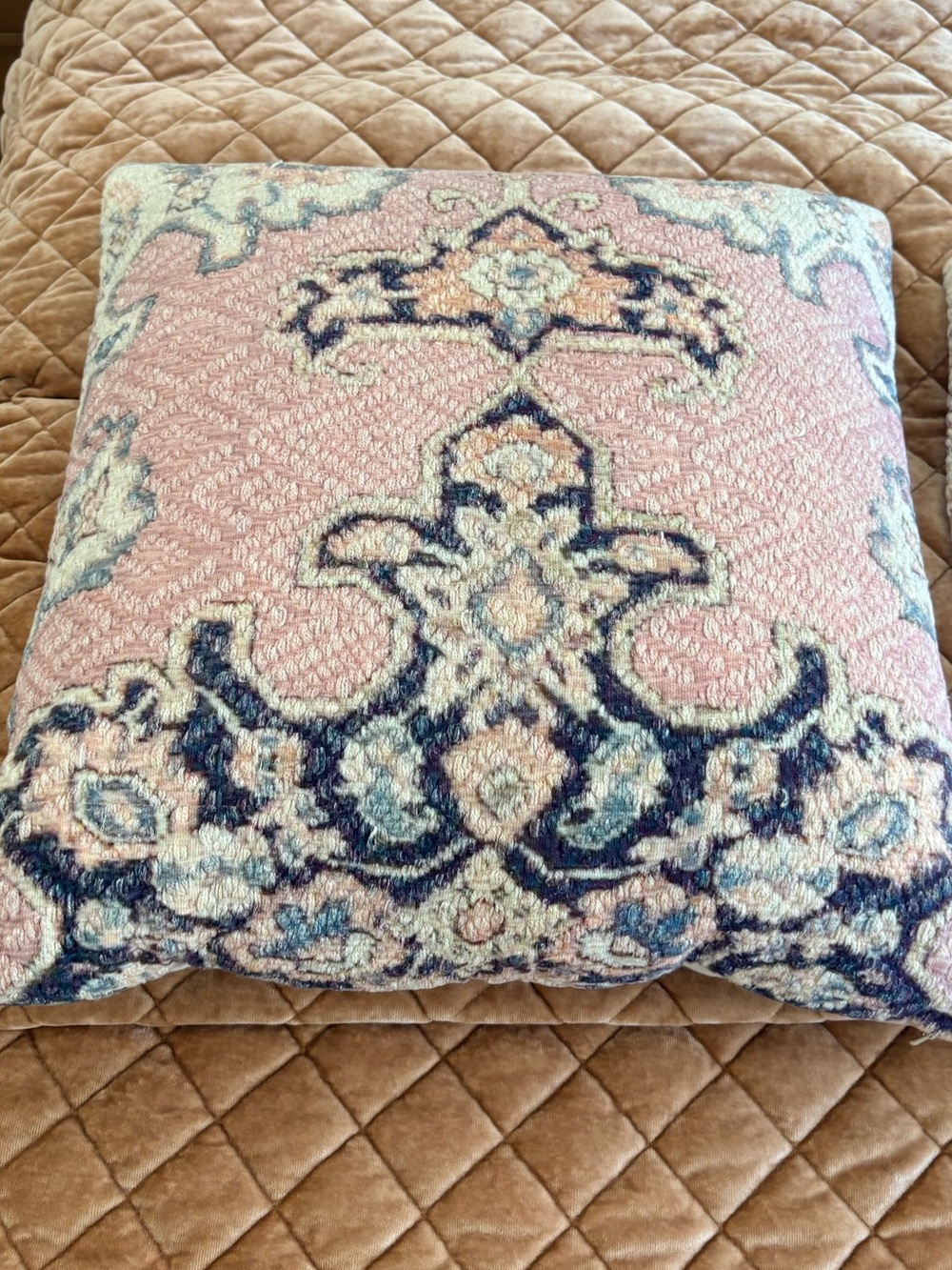 Pottery Barn Kilim Decorative Pink and Navy Patterned Throw Pillow Covers x 2